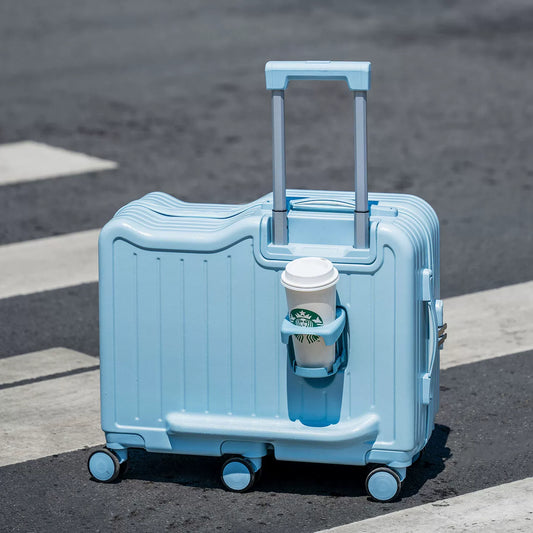 Macaron-style kids' carry-on suitcase featuring a reinforced shell, secure combination lock, and 360-degree spinner wheels—a durable choice for elementary school students.